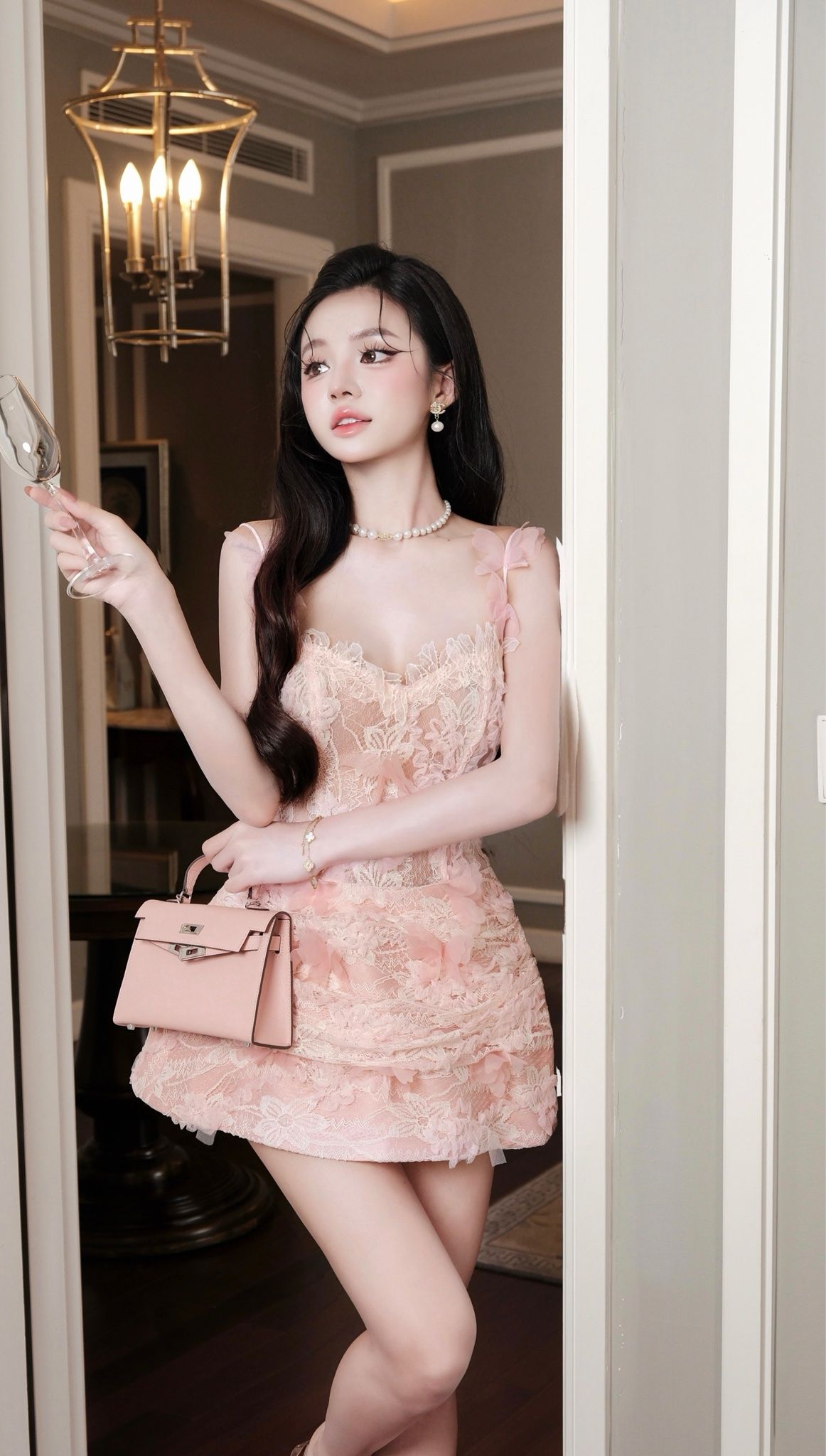 Đầm 2S Lưới Ren Đính Bướm