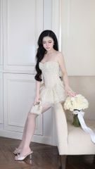 Đầm Lưới Chấm Bi Xòe Tầng
