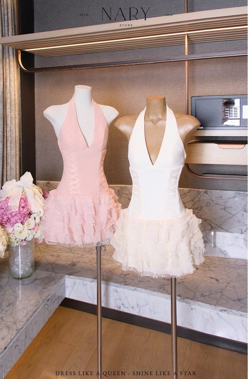 Đầm Yếm Chéo Dây Bèo Tầng