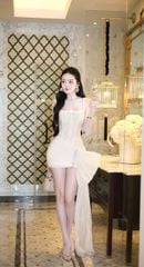 Đầm Kim Sa Phối Voan Viền Đá