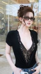 Áo Bodysuit Nhúng Phối Ren