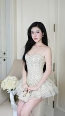 Đầm Lưới Chấm Bi Xòe Tầng