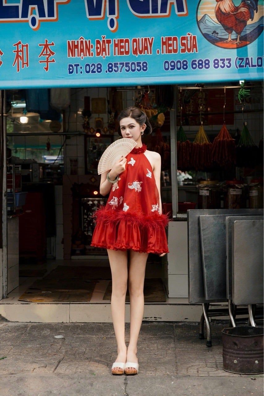 Đầm Yếm Thêu Viền Lông