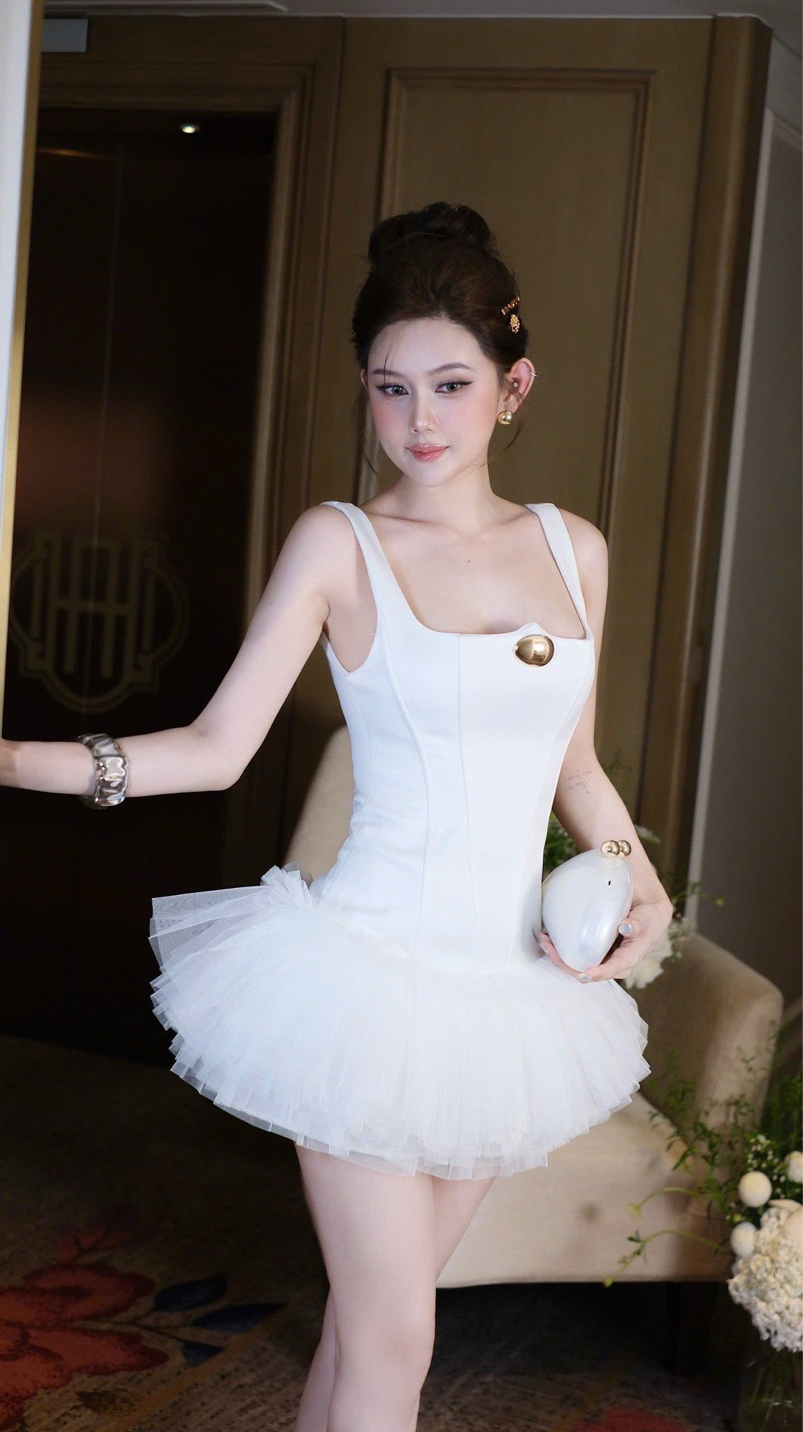 Đầm Phi Phối Lưới Kèm Charm