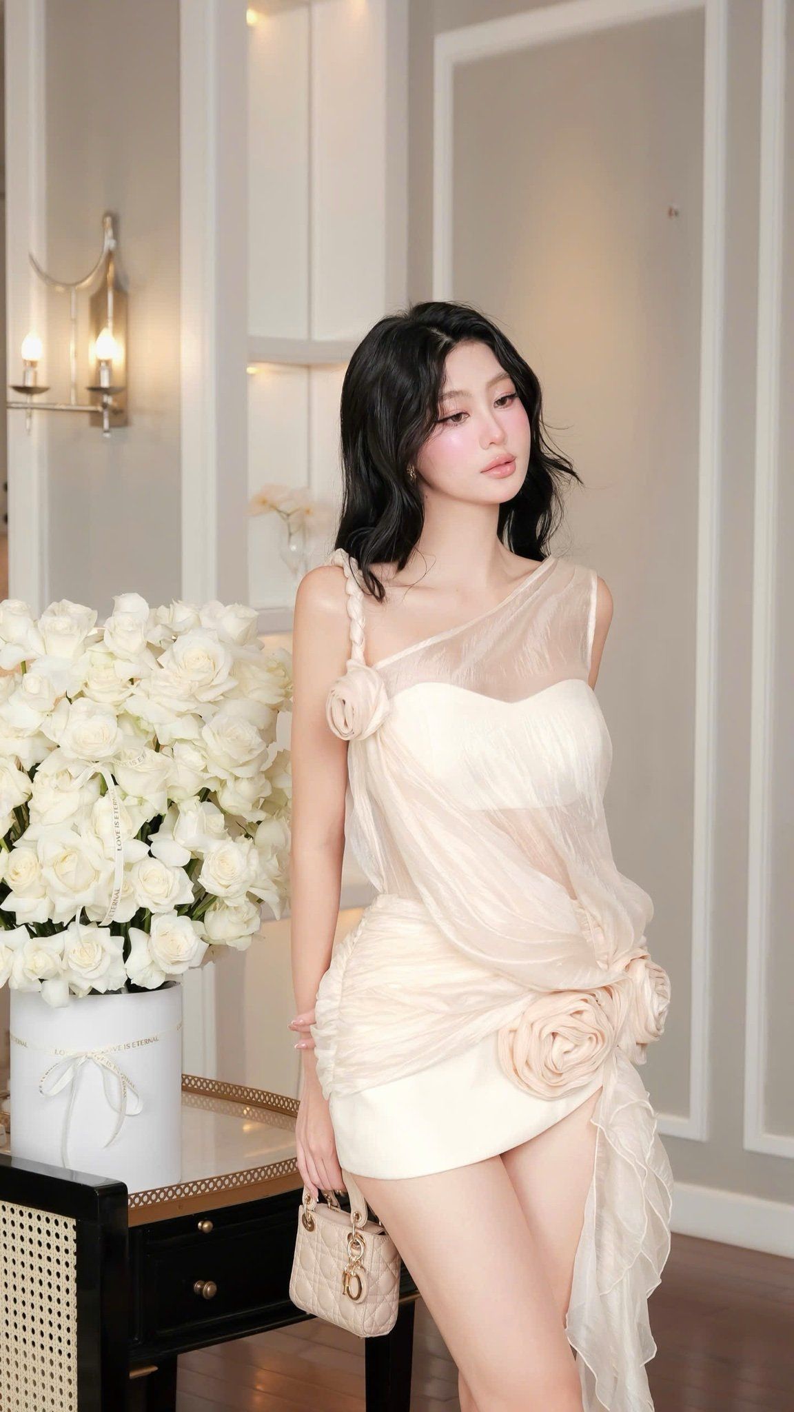 Đầm Voan Cổ Xéo Tua Rua