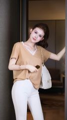 Set Áo Cổ V Quần Loe