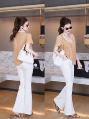 Set Áo Cổ V Quần Loe
