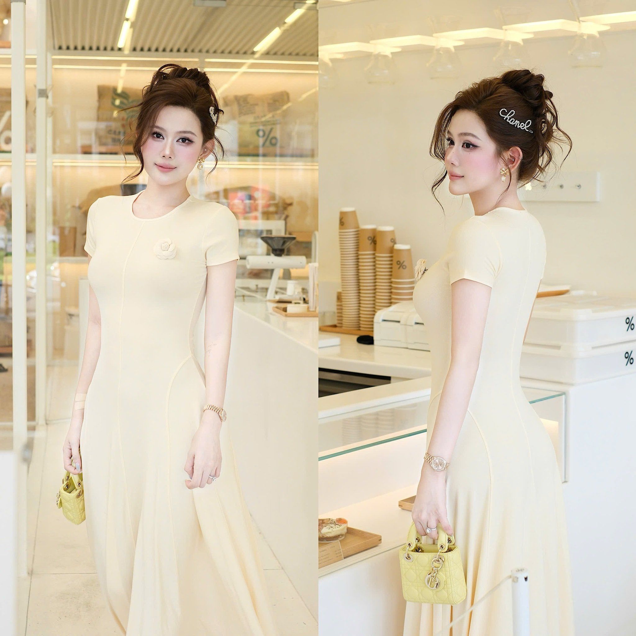 Đầm Thun Trơn Kèm Hoa