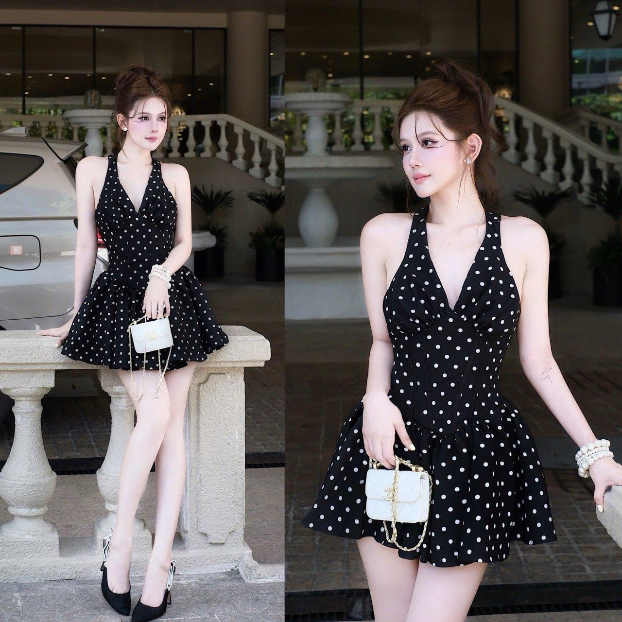 Đầm Yếm Xòe Nhúng Ngực