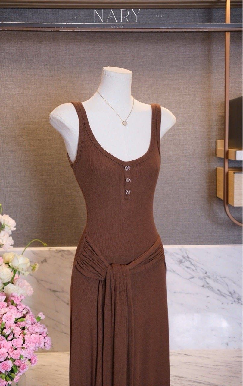 Đầm Dài Cột Eo Đính Nơ