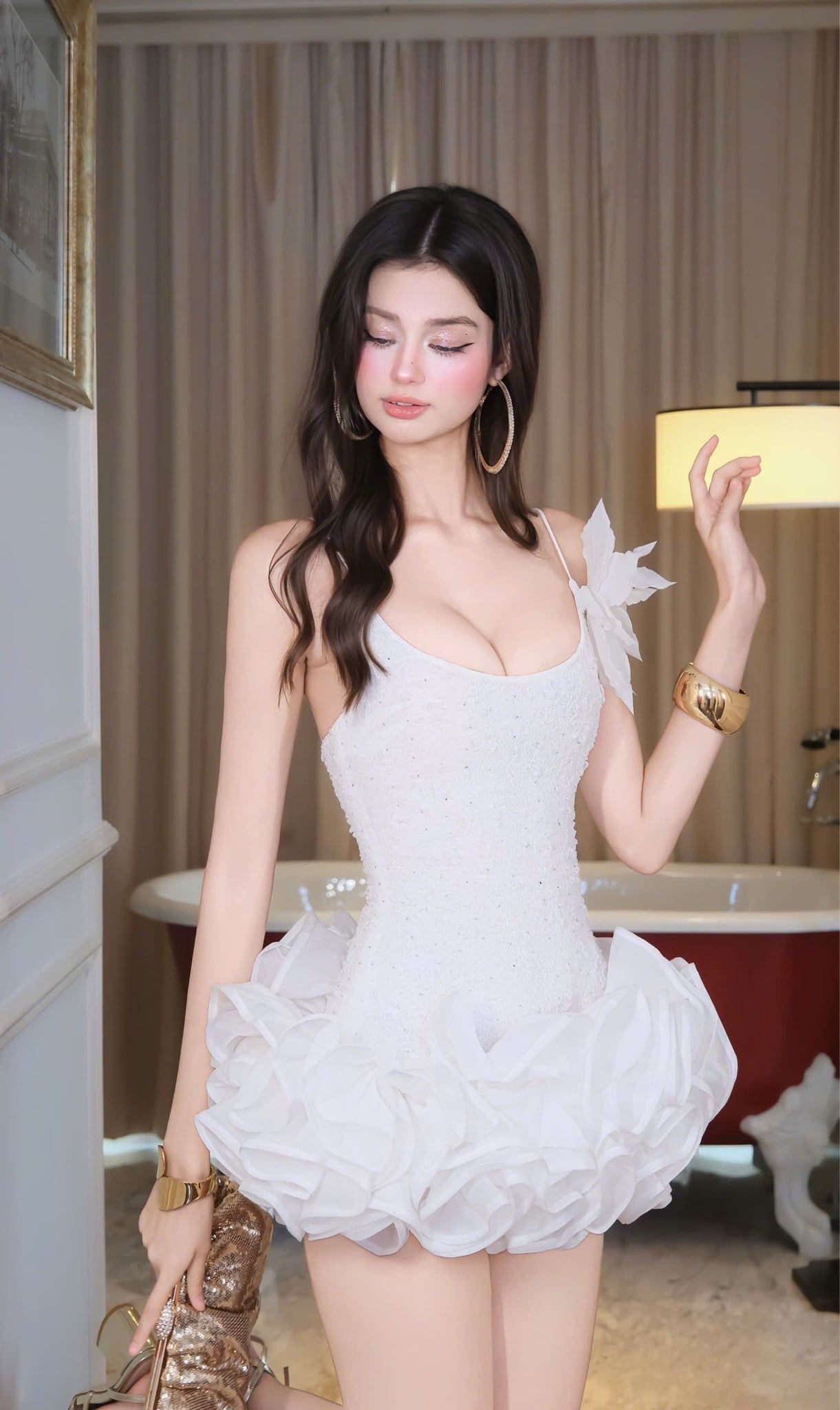 Đầm 2S Bèo Nhúng Kèm Hoa