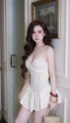 Đầm Thun Len Xòe Kèm Hoa