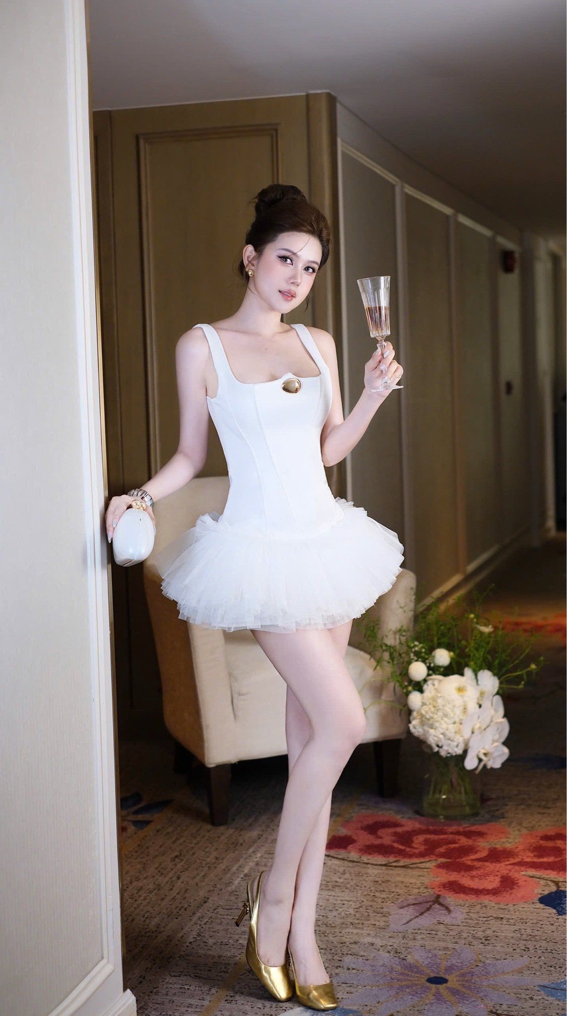 Đầm Phi Phối Lưới Kèm Charm