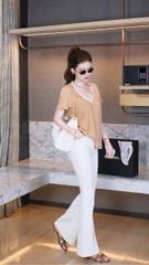 Set Áo Cổ V Quần Loe