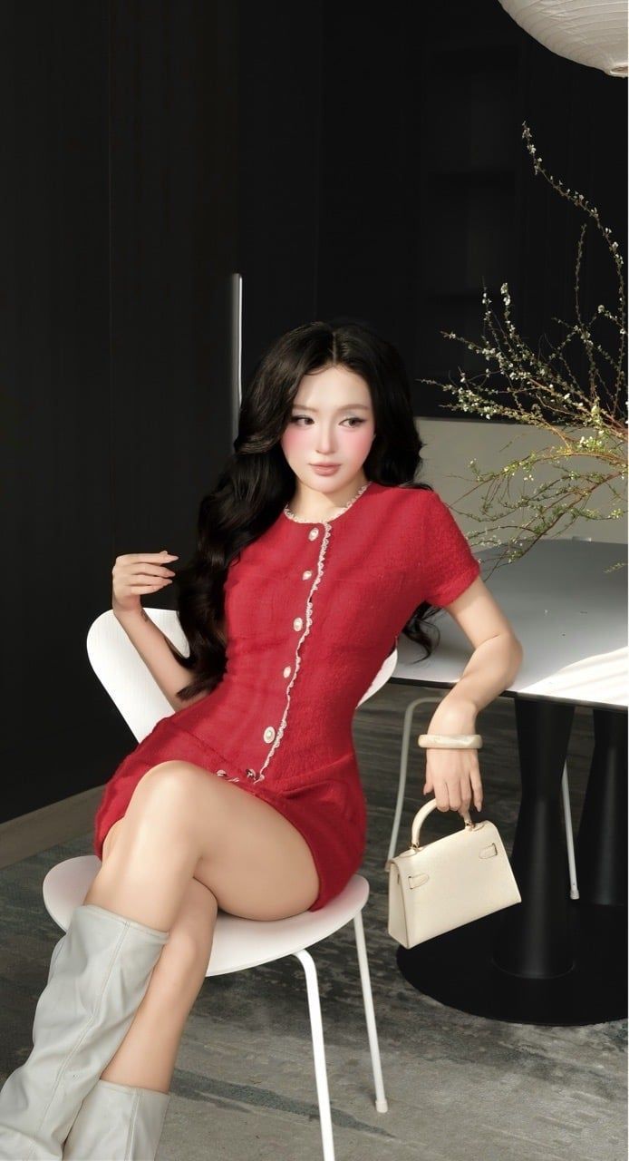 Đầm Chữ A Nút Vàng