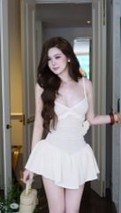 Đầm Thun Len Xòe Kèm Hoa