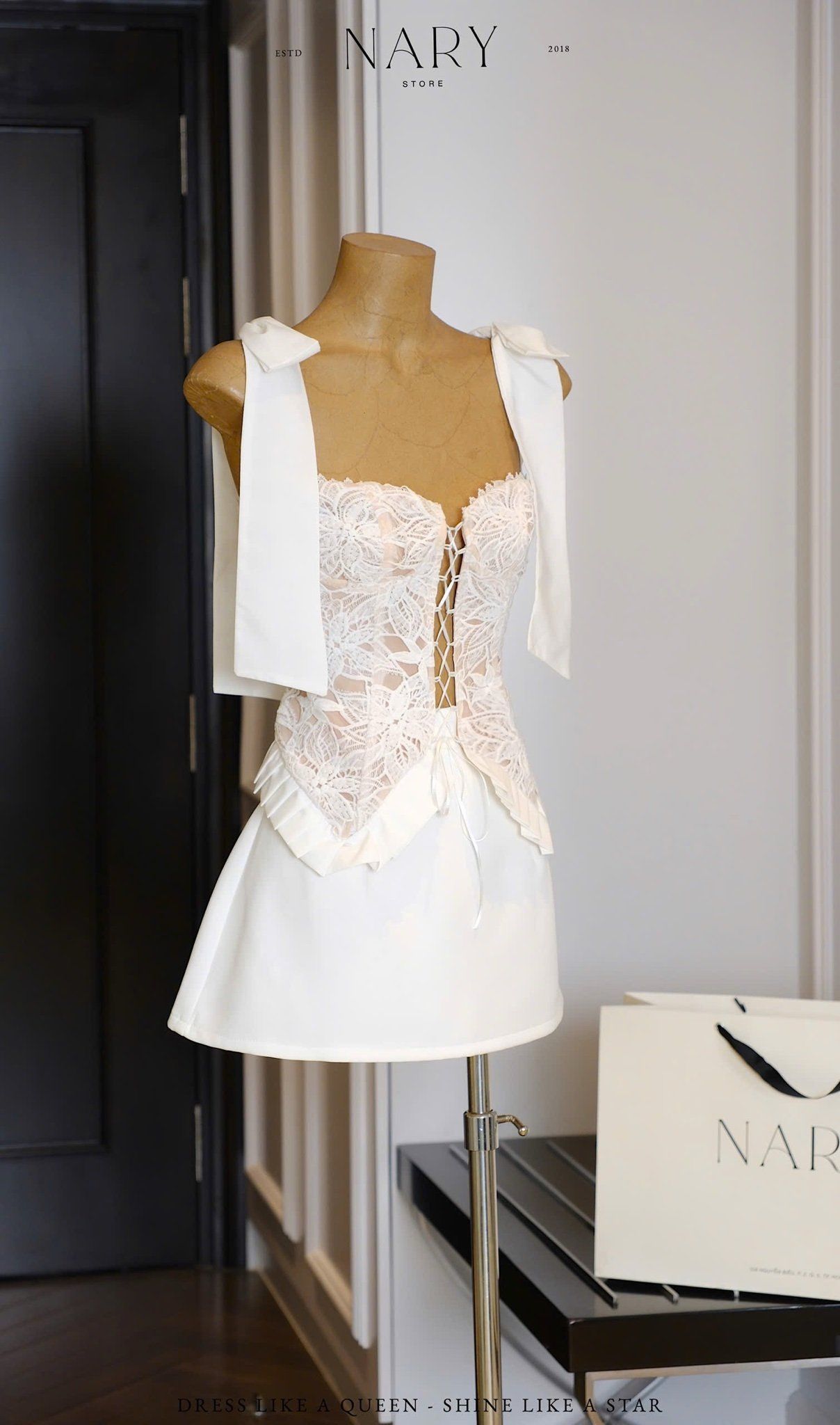 Áo Ren Đan Dây Nơ Vai