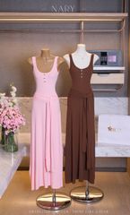 Đầm Dài Cột Eo Đính Nơ