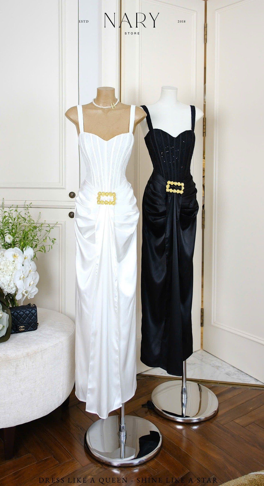 Đầm Lụa Xẻ Trước Kèm Charm