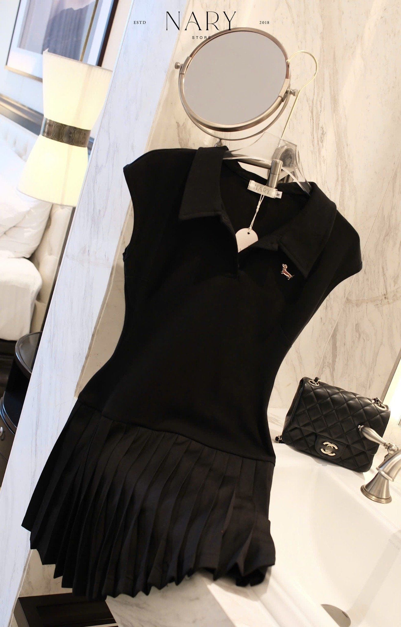 Đầm Xòe Cổ SM Xếp Ly Nhỏ