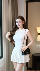 Đầm Xòe Cổ SM Xếp Ly Nhỏ