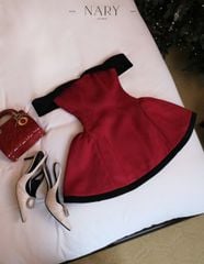 Đầm Xòe Bẹt Vai Phối Màu