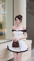 Đầm Xòe Bẹt Vai Phối Màu