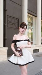 Đầm Xòe Bẹt Vai Phối Màu