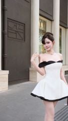 Đầm Xòe Bẹt Vai Phối Màu