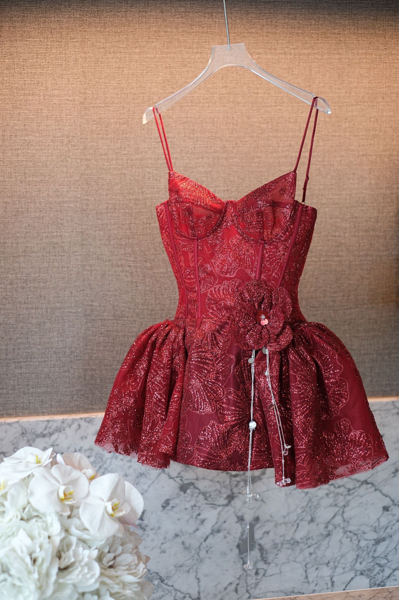 Đầm 2S Xòe Nhũ Đính Hoa