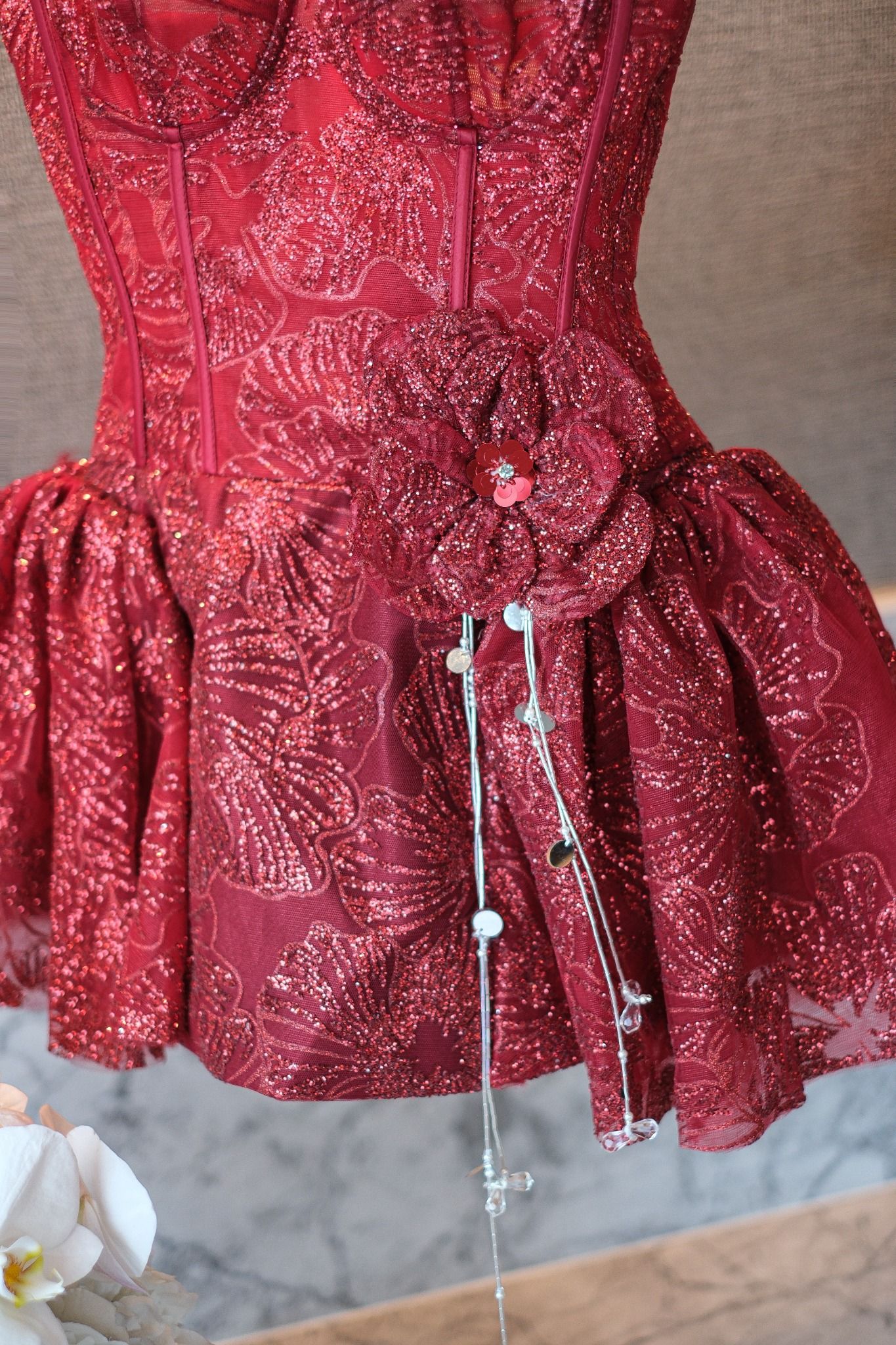 Đầm 2S Xòe Nhũ Đính Hoa