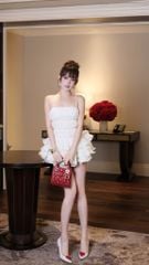 Đầm Viền Đá Thêu Ren Hoa