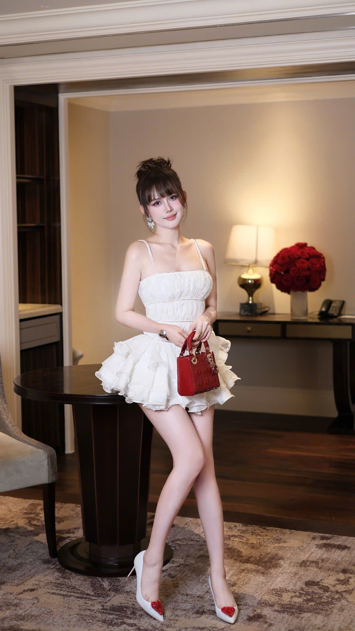 Đầm Viền Đá Thêu Ren Hoa