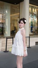 Đầm Yếm Thêu Viền Lông