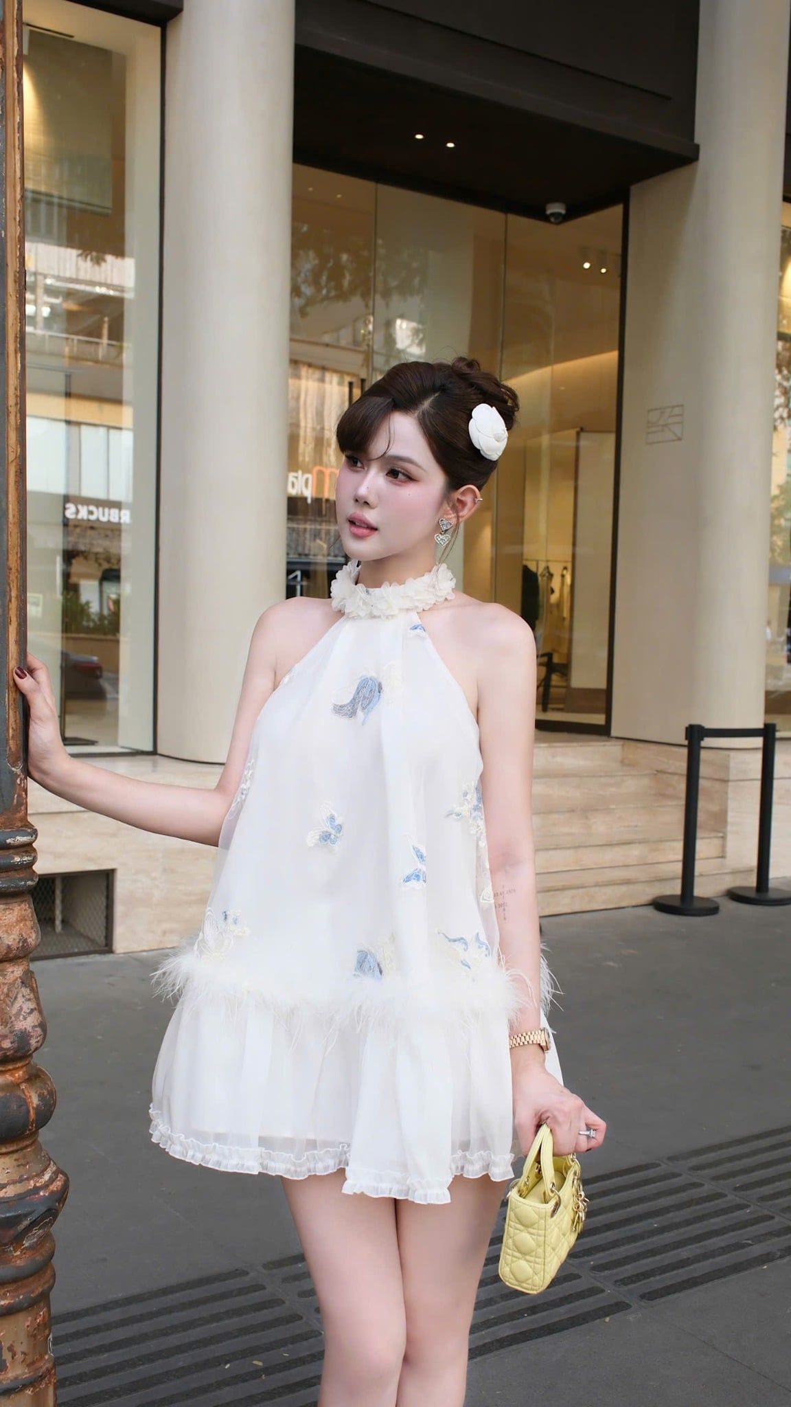 Đầm Yếm Thêu Viền Lông