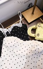 Set Corset Chấm Bi Ren Nơ