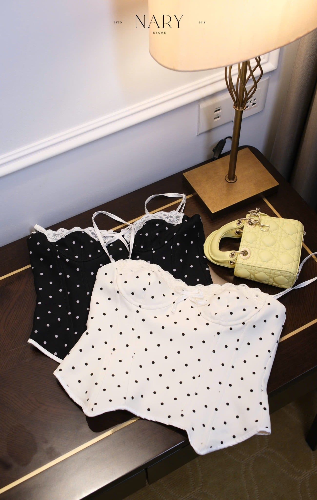 Set Corset Chấm Bi Ren Nơ