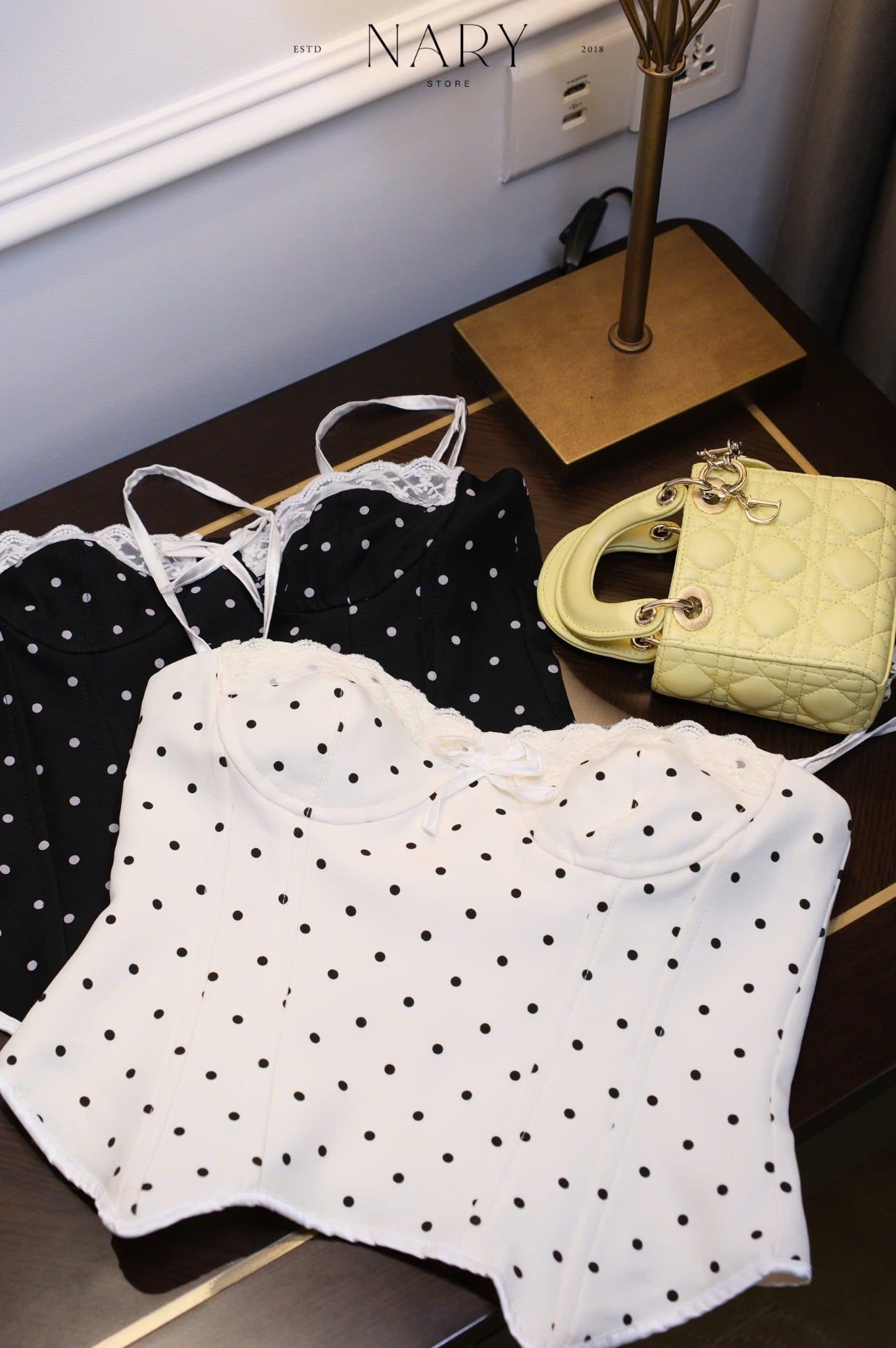 Set Corset Chấm Bi Ren Nơ