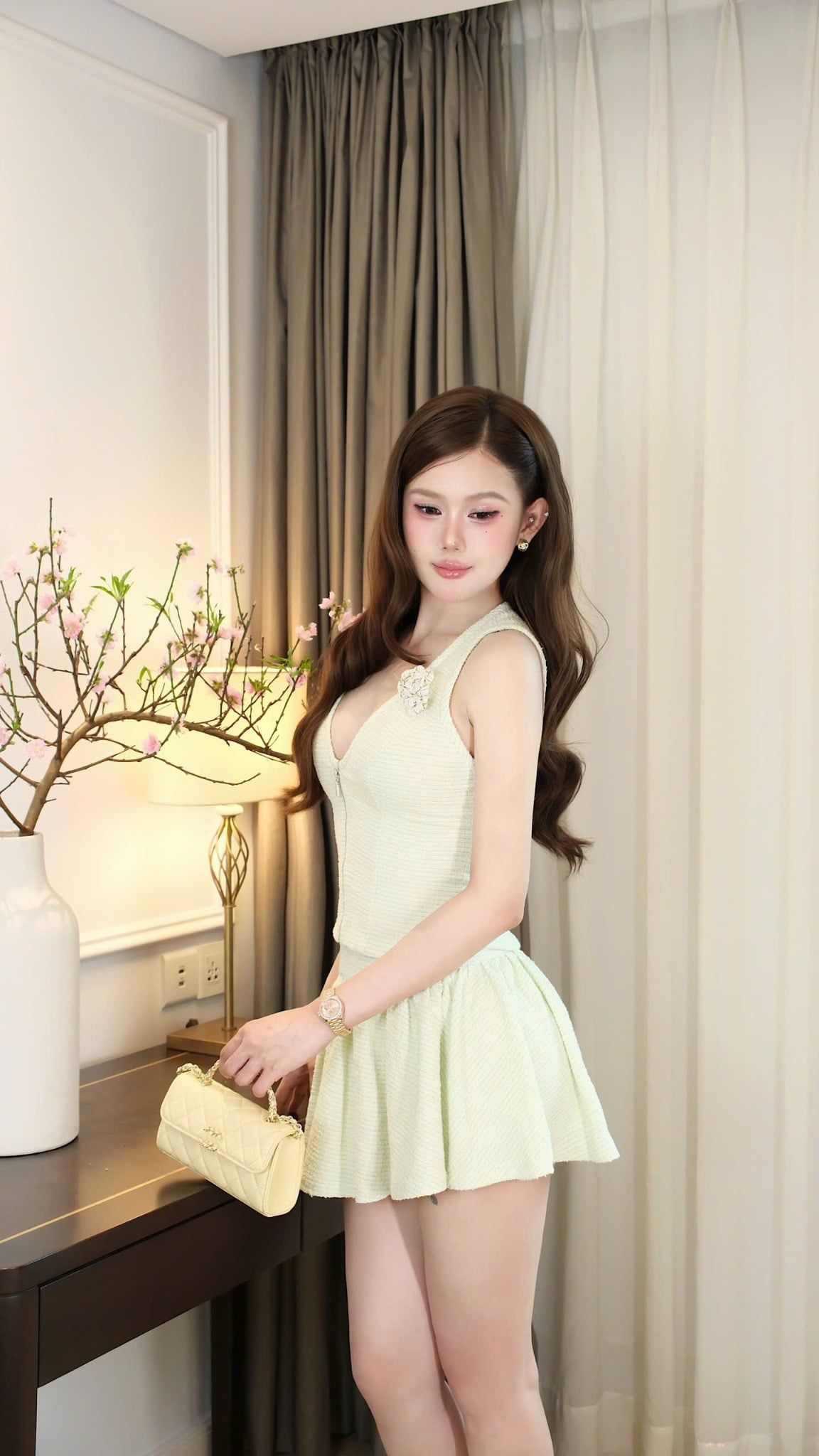 Set Dạ Sn Cv Xòe Kèm Hoa