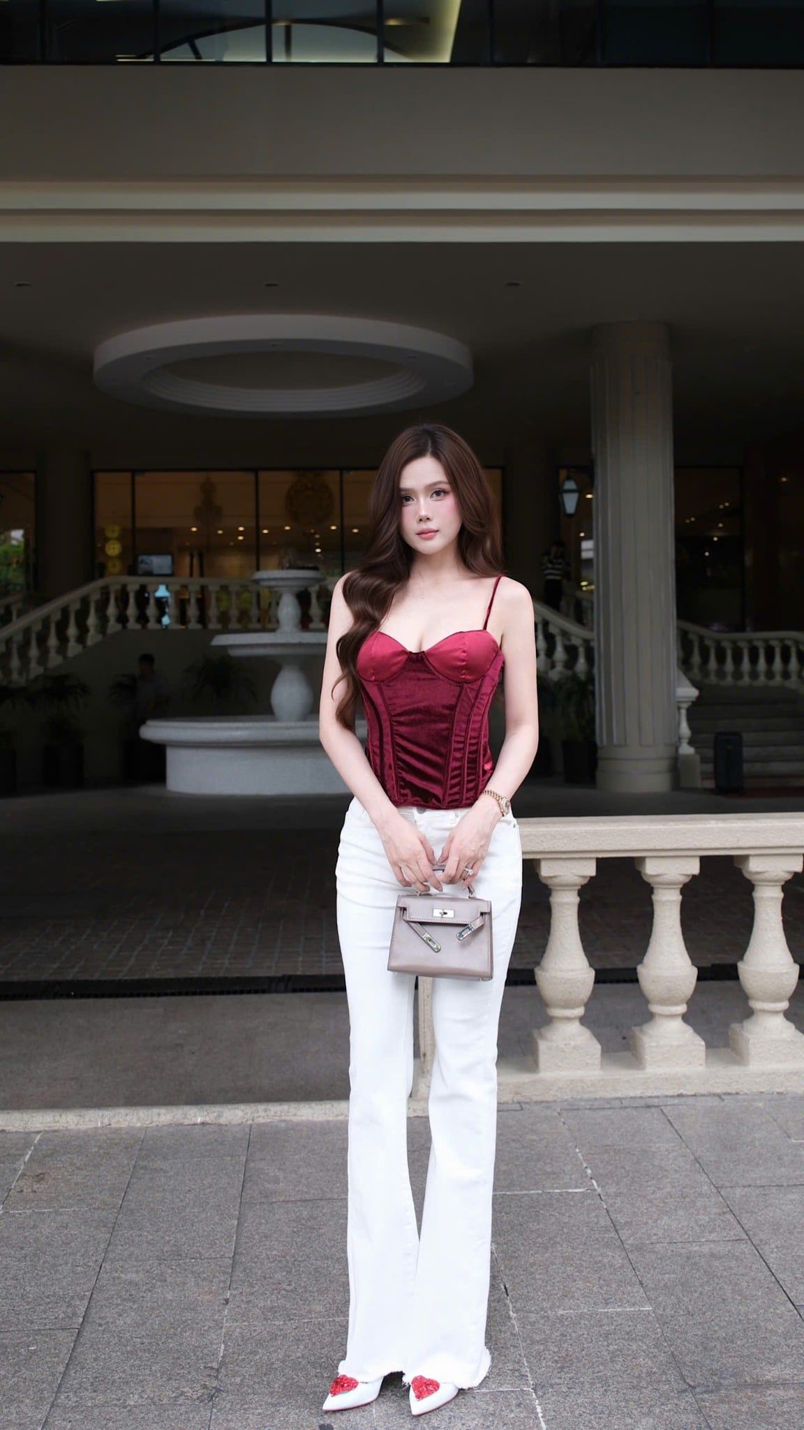 Áo Corset Nhung Đan Dây Sau