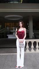 Áo Corset Nhung Đan Dây Sau
