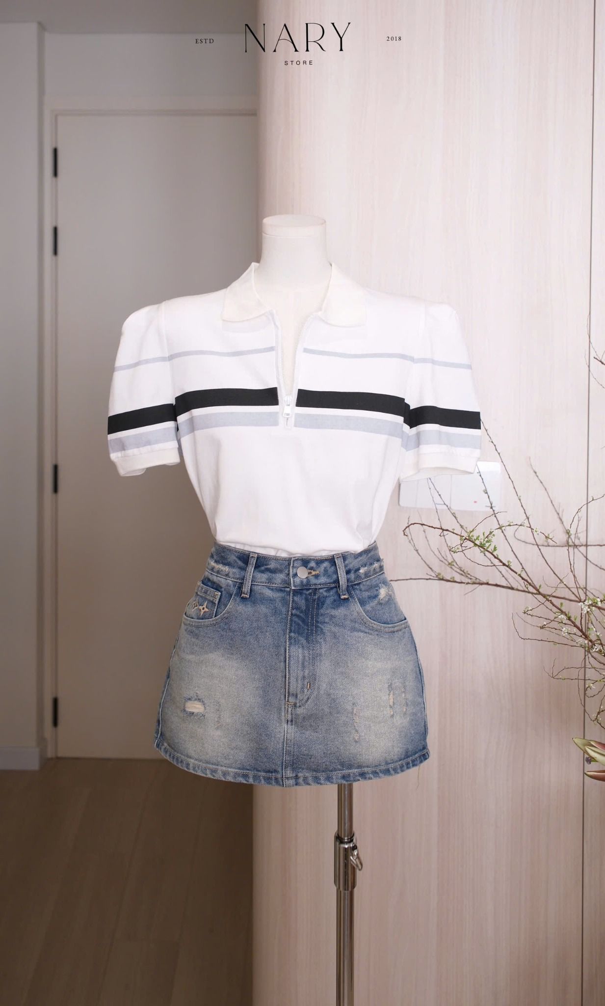 Áo Thun Cổ Sơ Mi Khóa Kéo