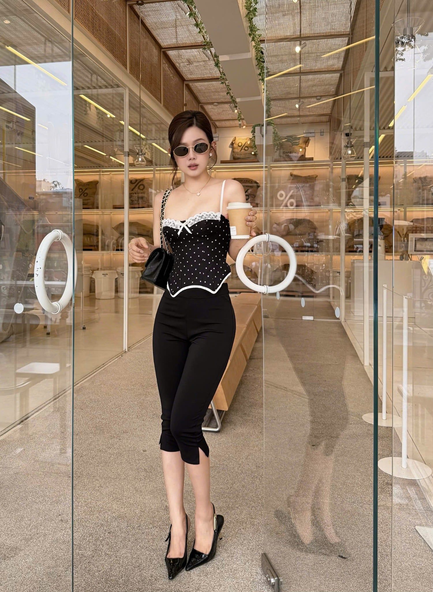 Set Corset Chấm Bi Ren Nơ