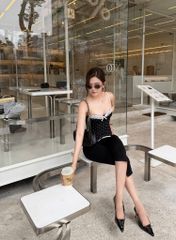 Set Corset Chấm Bi Ren Nơ