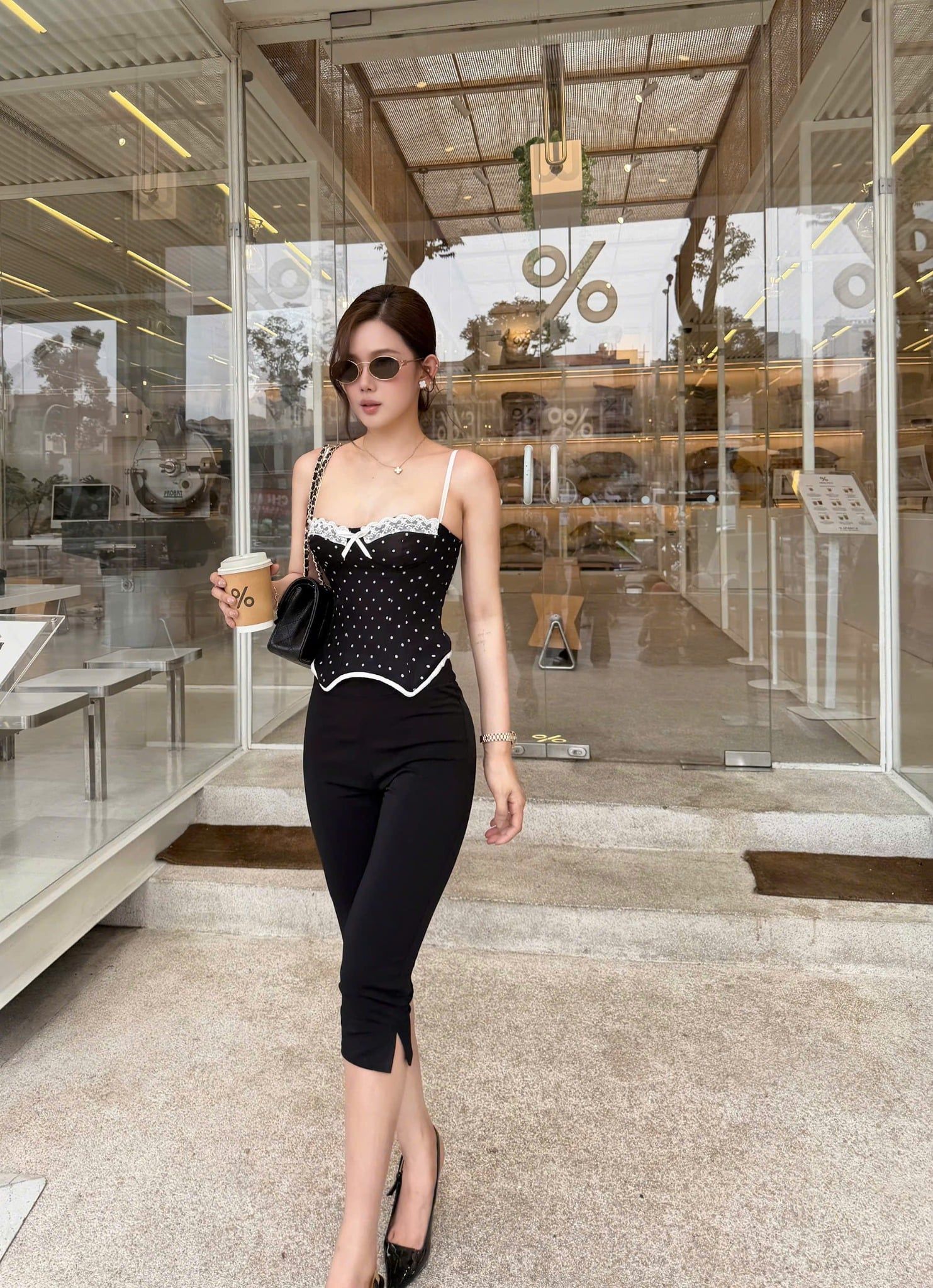 Set Corset Chấm Bi Ren Nơ