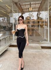 Set Corset Chấm Bi Ren Nơ