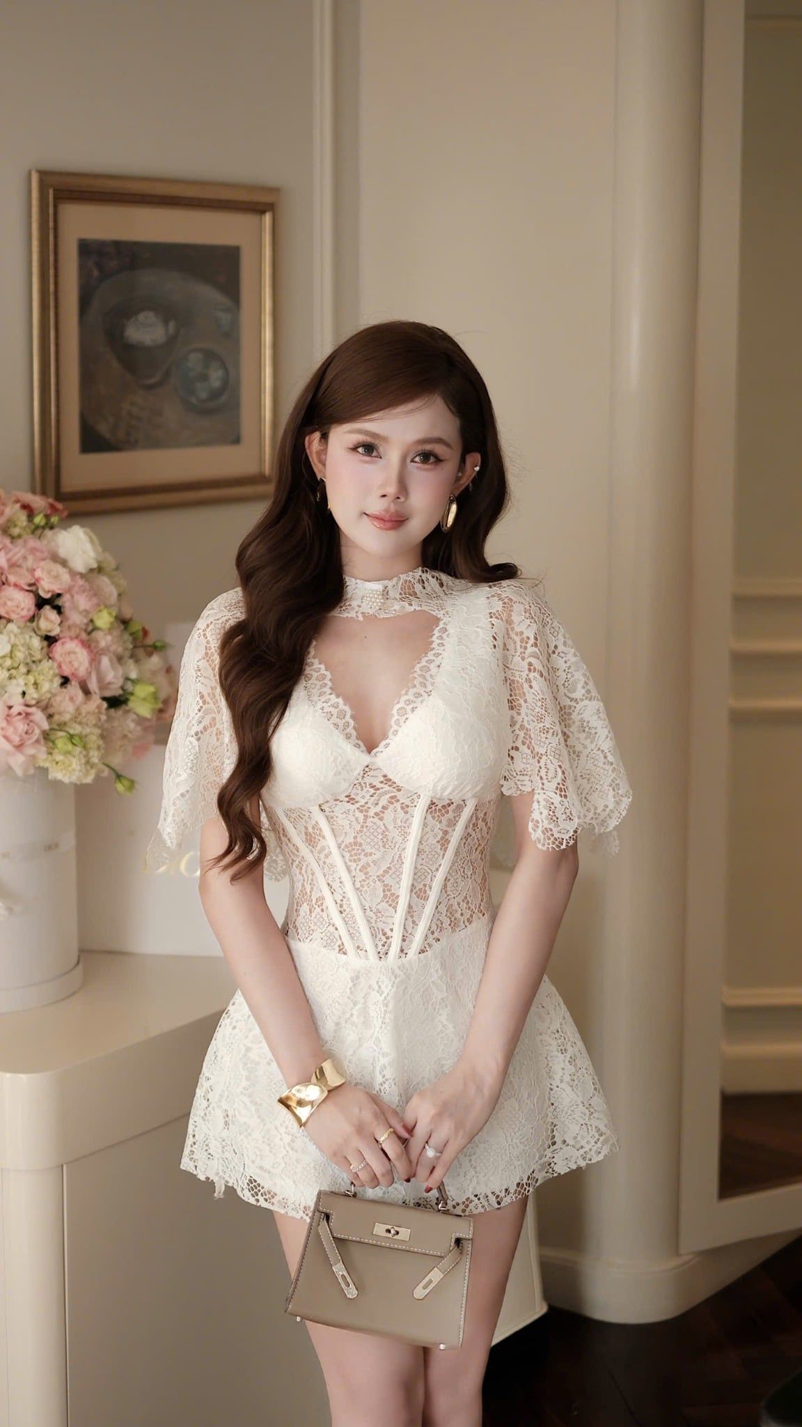 Đầm Ren Xòe Kèm Áo Choàng