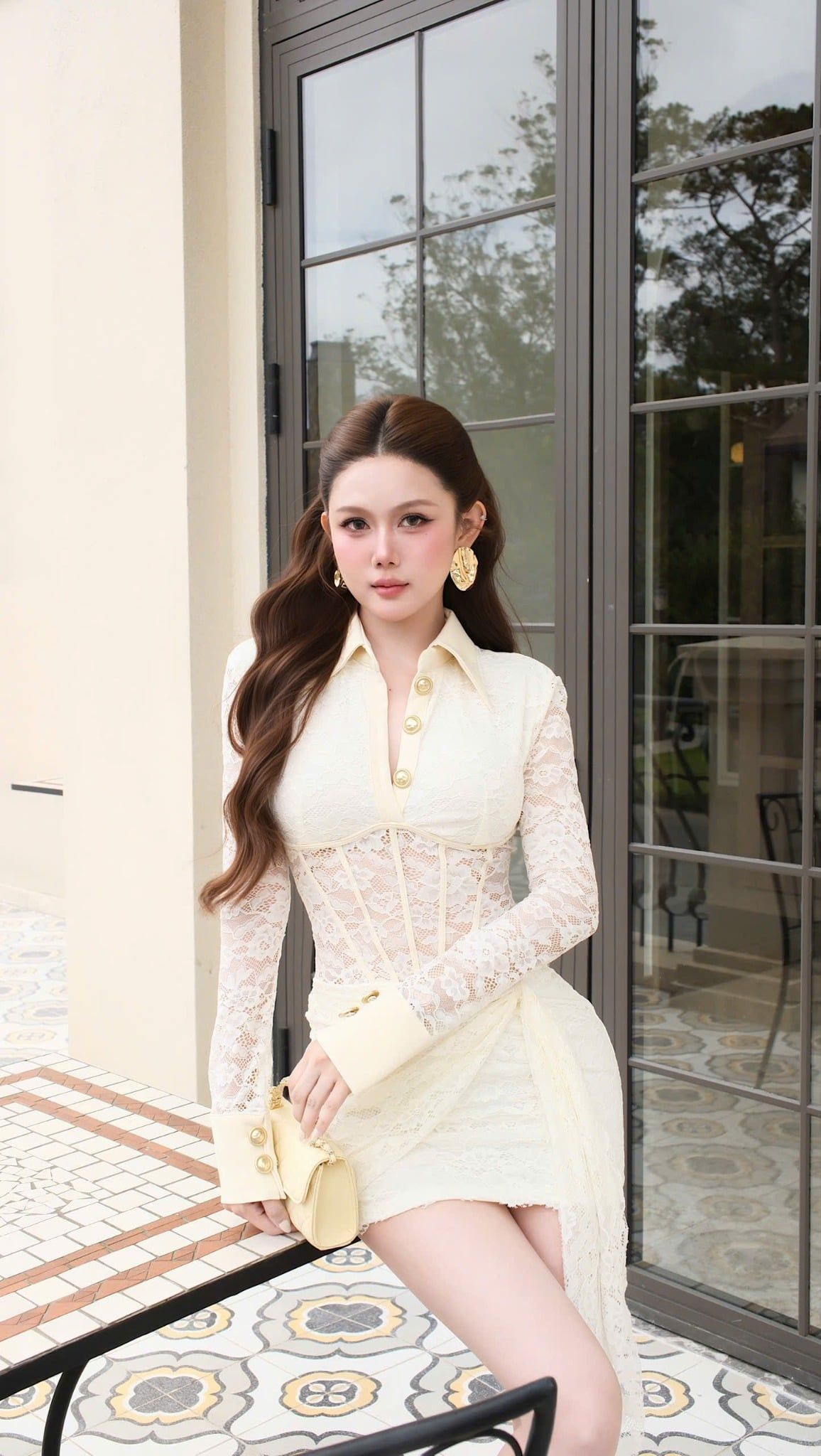 Đầm Ren TD Nút Cổ Sơ Mi