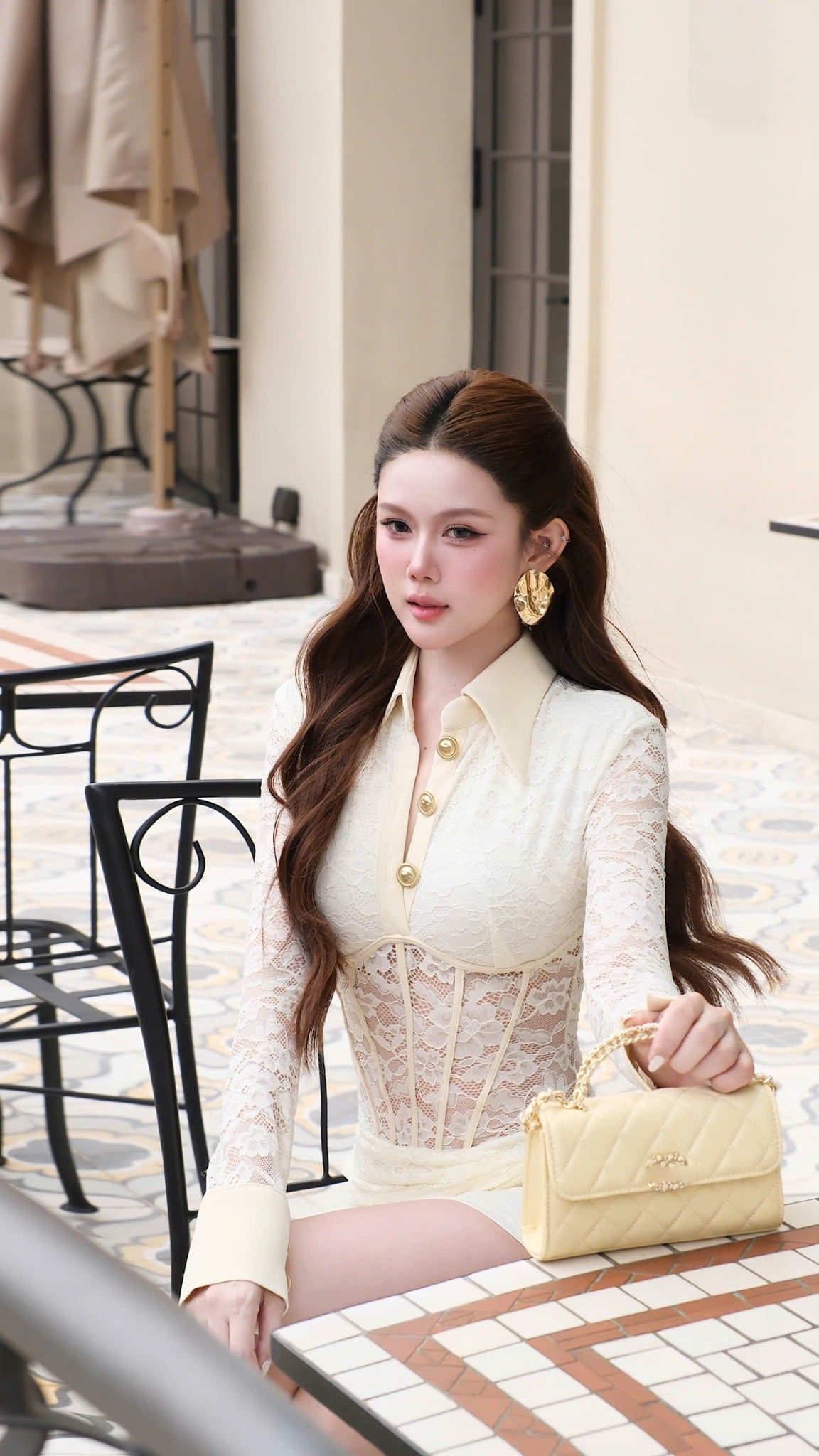 Đầm Ren TD Nút Cổ Sơ Mi