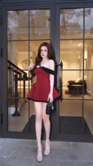 Đầm Xòe Bẹt Vai Phối Màu